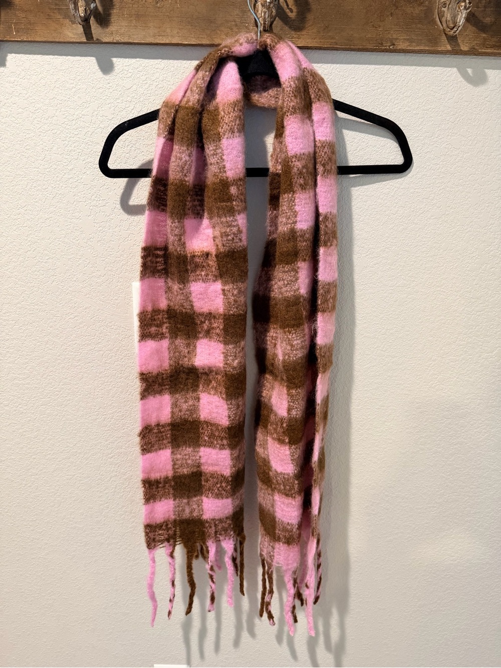 Pink and Brown Plaid Women's Scarf